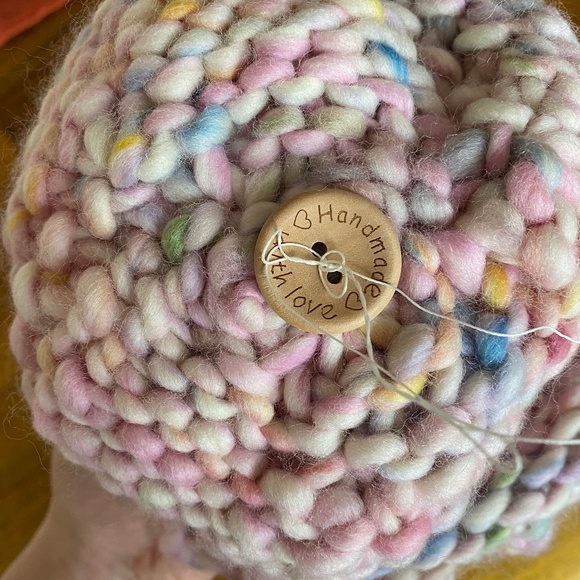 Handmade Soft Pink Rainbow Bobble Hat with removable bobble - Picture 4 of 5